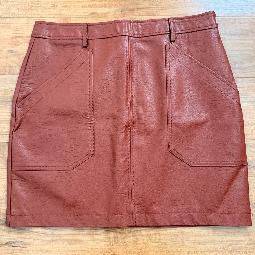 Shinestar Faux Tan Brown Leather Mini Skirt